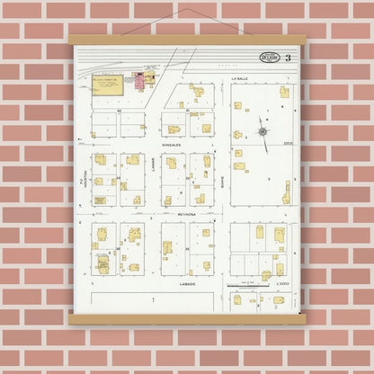 Old map wall art mockup — magnetic wood frame on brick wall — Sanborn Fire Insurance Map from De Leon, Comanche County, Texas (1920), Sheet #0003