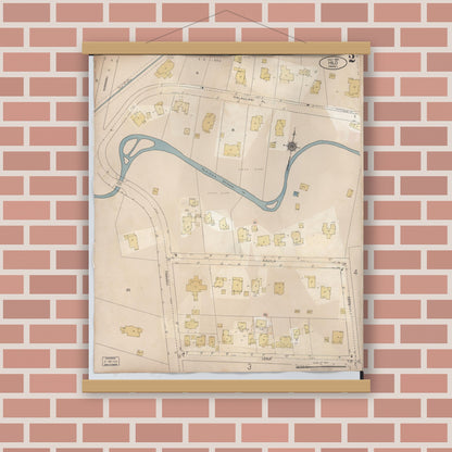 Old map wall art mockup — magnetic wood frame on brick wall — Sanborn Fire Insurance Map from Hilo, Hawaii County, Hawaii (1957), Sheet #0002