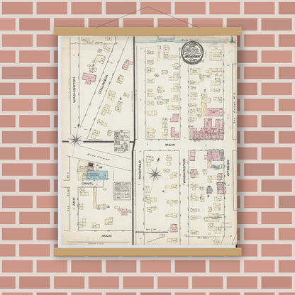 Old map wall art mockup — magnetic wood frame on brick wall — Sanborn Fire Insurance Map from Mohawk, Herkimer County, New York (1884) - Complete Map Set
