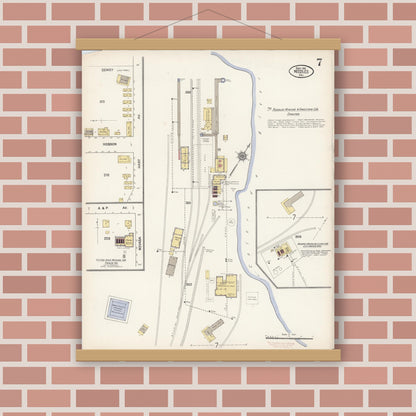 Old map wall art mockup — magnetic wood frame on brick wall — Sanborn Fire Insurance Map from Needles, San Bernardino County, California (1910), Sheet #0007