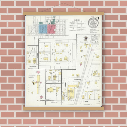 Old map wall art mockup — magnetic wood frame on brick wall — Sanborn Fire Insurance Map from Auburn, Sangamon County, Illinois (1909) - Complete Map Set
