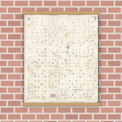 Old map wall art mockup — magnetic wood frame on brick wall — Sanborn Fire Insurance Map from Henrietta, Clay County, Texas (1944), Sheet #0007