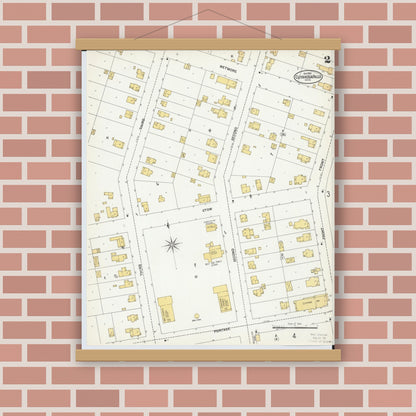 Old map wall art mockup — magnetic wood frame on brick wall — Sanborn Fire Insurance Map from Cuyahoga Falls, Summit County, Ohio (1901), Sheet #0002