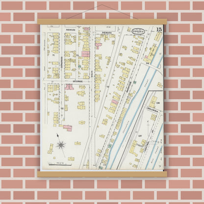 Old map wall art mockup — magnetic wood frame on brick wall — Sanborn Fire Insurance Map from Cohoes, Albany County, New York (1891), Sheet #0015