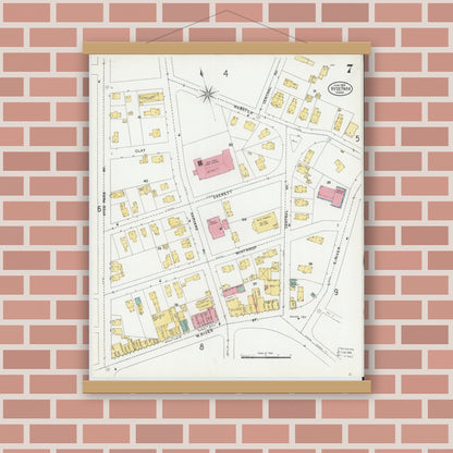 Old map wall art mockup — magnetic wood frame on brick wall — Sanborn Fire Insurance Map from Hyde Park, Norfolk County, Massachusetts (1905), Sheet #0007