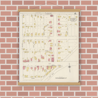 Old map wall art mockup — magnetic wood frame on brick wall — Sanborn Fire Insurance Map from Groveport, Franklin County, Ohio (1922), Sheet #0004