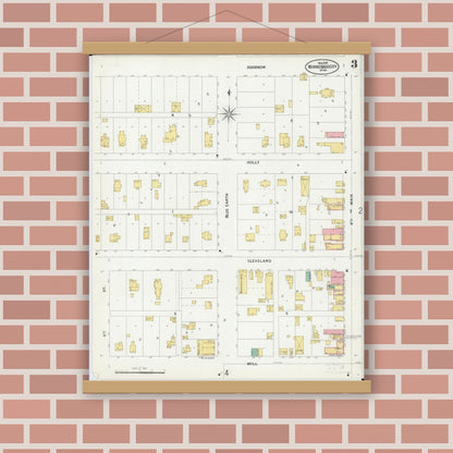 Old map wall art mockup — magnetic wood frame on brick wall — Sanborn Fire Insurance Map from Winnebago, Faribault County, Minnesota (1899), Sheet #0003