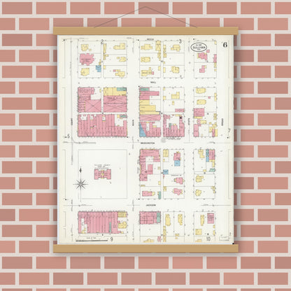 Old map wall art mockup — magnetic wood frame on brick wall — Sanborn Fire Insurance Map from Sullivan, Sullivan County, Indiana (1907), Sheet #0006