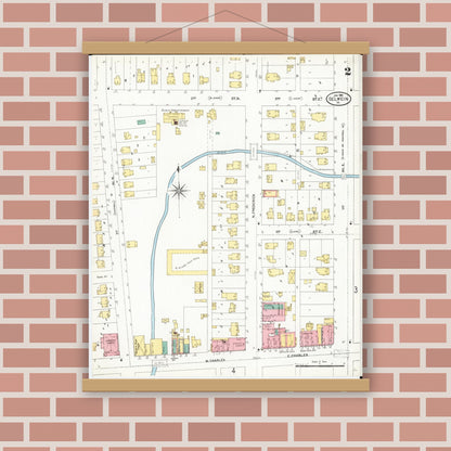 Old map wall art mockup — magnetic wood frame on brick wall — Sanborn Fire Insurance Map from Oelwein, Fayette County, Iowa (1906), Sheet #0002