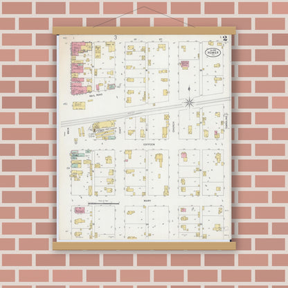 Old map wall art mockup — magnetic wood frame on brick wall — Sanborn Fire Insurance Map from Homer, Champaign County, Illinois (1898), Sheet #0002
