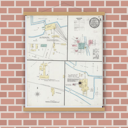 Old map wall art mockup — magnetic wood frame on brick wall — Sanborn Fire Insurance Map from Peshtigo, Marinette County, Wisconsin (1893) - Complete Map Set