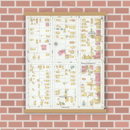 Old map wall art mockup — magnetic wood frame on brick wall — Sanborn Fire Insurance Map from Vineland, Cumberland County, New Jersey (1900), Sheet #0006