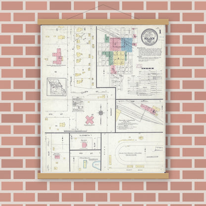 Old map wall art mockup — magnetic wood frame on brick wall — Sanborn Fire Insurance Map from Holden, Johnson County, Missouri (1914) - Complete Map Set