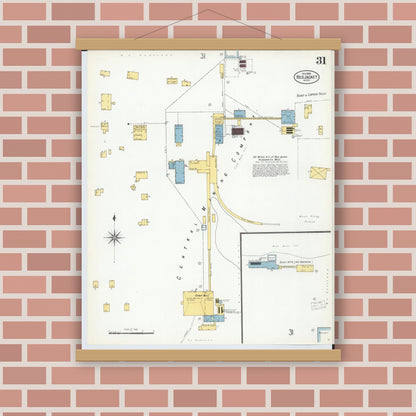 Old map wall art mockup — magnetic wood frame on brick wall — Sanborn Fire Insurance Map from Red Jacket, Houghton County, Michigan (1900), Sheet #0031