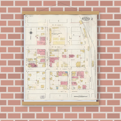 Old map wall art mockup — magnetic wood frame on brick wall — Sanborn Fire Insurance Map from New Glarus, Green County, Wisconsin (1933), Sheet #0002