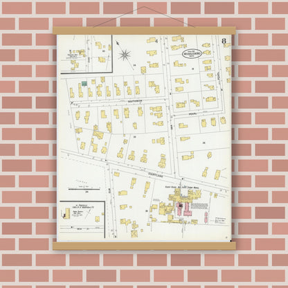 Old map wall art mockup — magnetic wood frame on brick wall — Sanborn Fire Insurance Map from Middleboro, Plymouth County, Massachusetts (1901), Sheet #0008