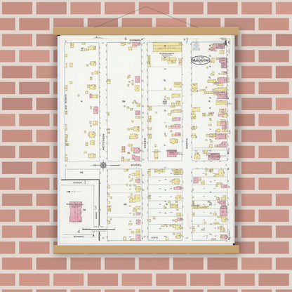 Old map wall art mockup — magnetic wood frame on brick wall — Sanborn Fire Insurance Map from Mascoutah, Saint Clair County, Illinois (1921), Sheet #0004