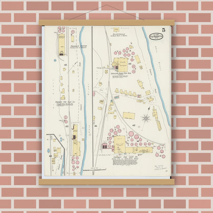 Old map wall art mockup — magnetic wood frame on brick wall — Sanborn Fire Insurance Map from Toronto, Jefferson County, Ohio (1892), Sheet #0005