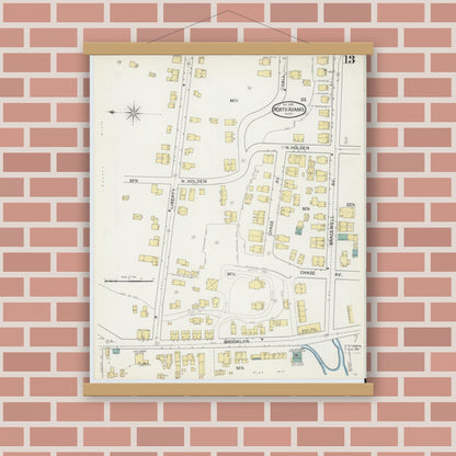 Old map wall art mockup — magnetic wood frame on brick wall — Sanborn Fire Insurance Map from North Adams, Berkshire County, Massachusetts (1892), Sheet #0013