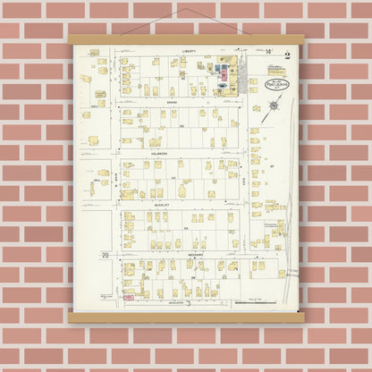 Old map wall art mockup — magnetic wood frame on brick wall — Sanborn Fire Insurance Map from Port Jervis, Orange County, New York (1912) - Complete Map Set