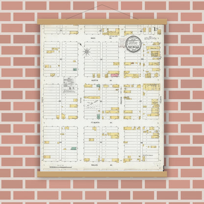 Old map wall art mockup — magnetic wood frame on brick wall — Sanborn Fire Insurance Map from Port Arthur, Jefferson County, Texas (1900) - Complete Map Set