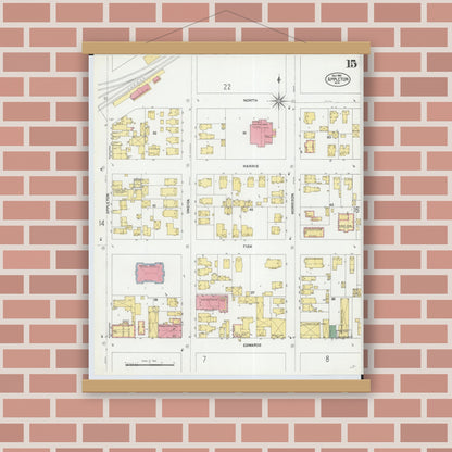 Old map wall art mockup — magnetic wood frame on brick wall — Sanborn Fire Insurance Map from Appleton, Outagamie County, Wisconsin (1901), Sheet #0015