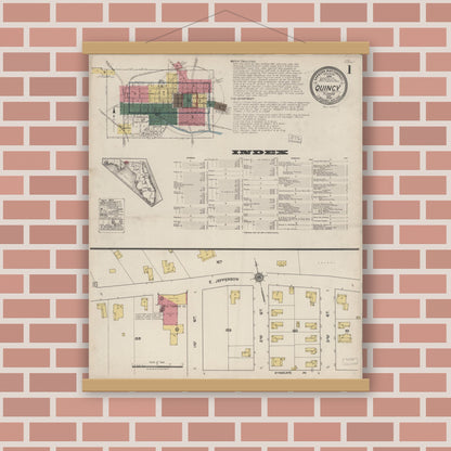 Old map wall art mockup — magnetic wood frame on brick wall — Sanborn Fire Insurance Map from Quincy, Gadsden County, Florida (1922) - Complete Map Set