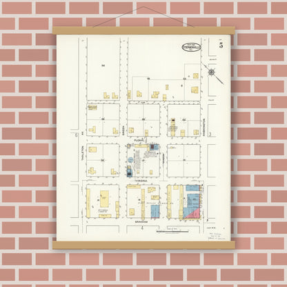 Old map wall art mockup — magnetic wood frame on brick wall — Sanborn Fire Insurance Map from Stephenville, Erath County, Texas (1921), Sheet #0005