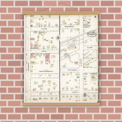 Old map wall art mockup — magnetic wood frame on brick wall — Sanborn Fire Insurance Map from Maquoketa, Jackson County, Iowa (1886), Sheet #0003