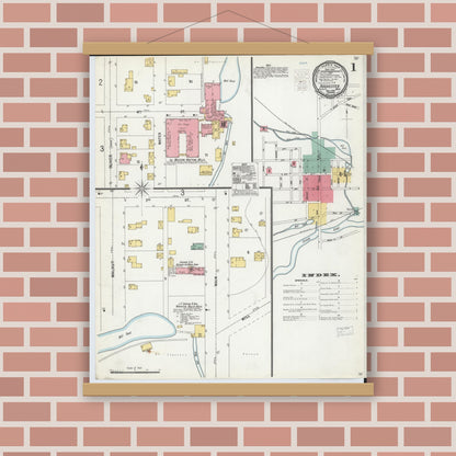 Old map wall art mockup — magnetic wood frame on brick wall — Sanborn Fire Insurance Map from Rochester, Oakland County, Michigan (1900) - Complete Map Set