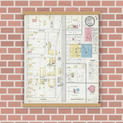 Old map wall art mockup — magnetic wood frame on brick wall — Sanborn Fire Insurance Map from Clinton, De Witt County, Illinois (1892) - Complete Map Set
