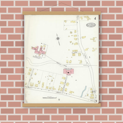 Old map wall art mockup — magnetic wood frame on brick wall — Sanborn Fire Insurance Map from North Adams, Berkshire County, Massachusetts (1914), Sheet #0004