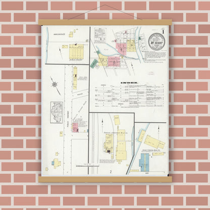 Old map wall art mockup — magnetic wood frame on brick wall — Sanborn Fire Insurance Map from McHenry, McHenry County, Illinois (1912) - Complete Map Set