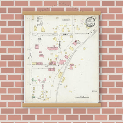 Old map wall art mockup — magnetic wood frame on brick wall — Sanborn Fire Insurance Map from Culpeper, Culpeper County, Virginia (1896) - Complete Map Set