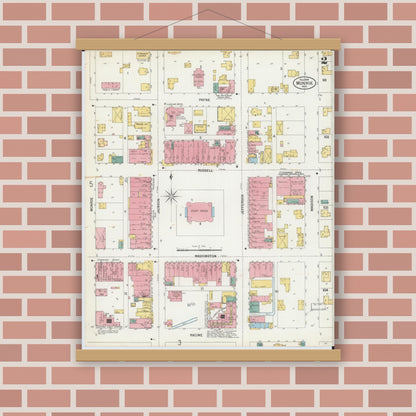 Old map wall art mockup — magnetic wood frame on brick wall — Sanborn Fire Insurance Map from Monroe, Green County, Wisconsin (1900), Sheet #0002