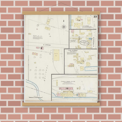 Old map wall art mockup — magnetic wood frame on brick wall — Sanborn Fire Insurance Map from Titusville, Crawford County, Pennsylvania (1887), Sheet #0010