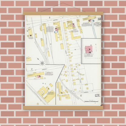 Old map wall art mockup — magnetic wood frame on brick wall — Sanborn Fire Insurance Map from Milford, Worcester County, Massachusetts (1903), Sheet #0012