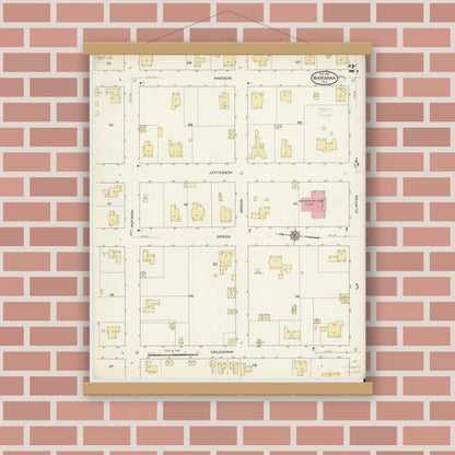 Old map wall art mockup — magnetic wood frame on brick wall — Sanborn Fire Insurance Map from Marianna, Jackson County, Florida (1913), Sheet #0002