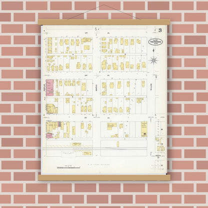 Old map wall art mockup — magnetic wood frame on brick wall — Sanborn Fire Insurance Map from Two Harbors, Lake County, Minnesota (1907), Sheet #0003
