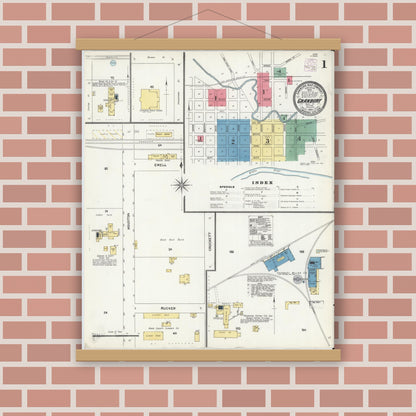 Old map wall art mockup — magnetic wood frame on brick wall — Sanborn Fire Insurance Map from Granbury, Hood County, Texas (1905) - Complete Map Set