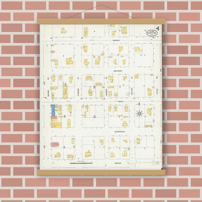 Old map wall art mockup — magnetic wood frame on brick wall — Sanborn Fire Insurance Map from Bartow, Polk County, Florida (1906), Sheet #0004