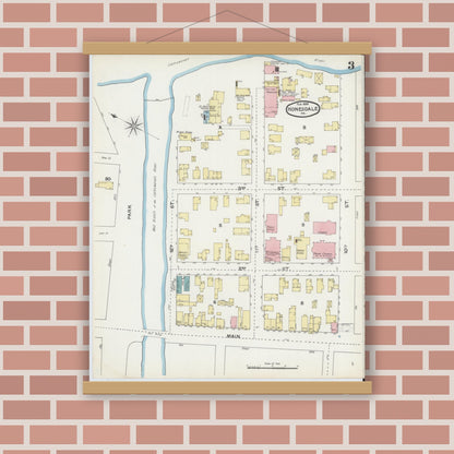 Old map wall art mockup — magnetic wood frame on brick wall — Sanborn Fire Insurance Map from Honesdale, Wayne County, Pennsylvania (1892), Sheet #0003