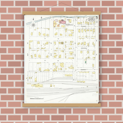 Old map wall art mockup — magnetic wood frame on brick wall — Sanborn Fire Insurance Map from Red Oak, Montgomery County, Iowa (1899), Sheet #0005