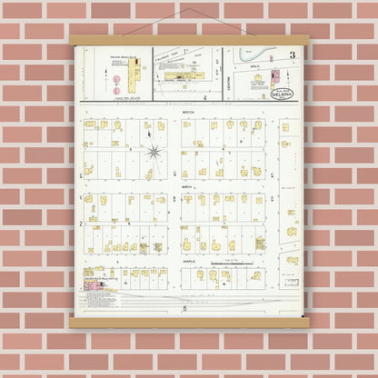 Old map wall art mockup — magnetic wood frame on brick wall — Sanborn Fire Insurance Map from Shelbina, Shelby County, Missouri (1909), Sheet #0003