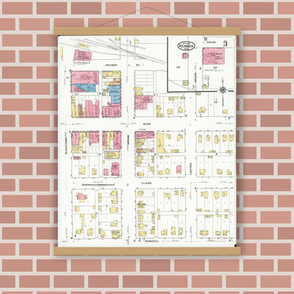 Old map wall art mockup — magnetic wood frame on brick wall — Sanborn Fire Insurance Map from Reinbeck, Grundy County, Iowa (1921), Sheet #0003