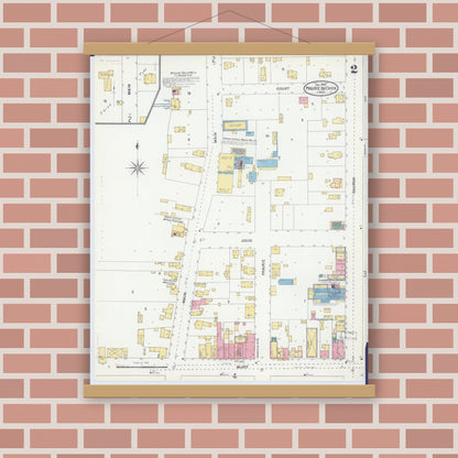 Old map wall art mockup — magnetic wood frame on brick wall — Sanborn Fire Insurance Map from Prairie du Chien, Crawford County, Wisconsin (1905), Sheet #0002