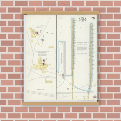 Old map wall art mockup — magnetic wood frame on brick wall — Sanborn Fire Insurance Map from Escanaba, Delta County, Michigan (1913), Sheet #0029