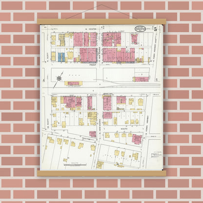 Old map wall art mockup — magnetic wood frame on brick wall — Sanborn Fire Insurance Map from Sikeston, Scott County, Missouri (1919), Sheet #0005