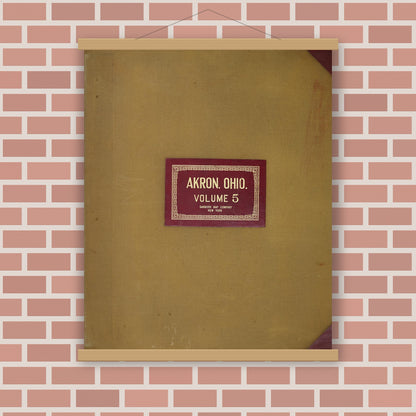 Old map wall art mockup — magnetic wood frame on brick wall — Sanborn Fire Insurance Map from Akron, Summit County, Ohio (1951), Sheet #0001
