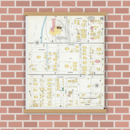Old map wall art mockup — magnetic wood frame on brick wall — Sanborn Fire Insurance Map from Ironton, Lawrence County, Ohio (1904), Sheet #0015